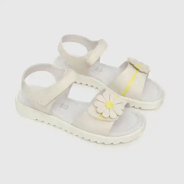 Sandalias Doble Ajuste Flor de Niña Blanco Talla 33 Colloky
