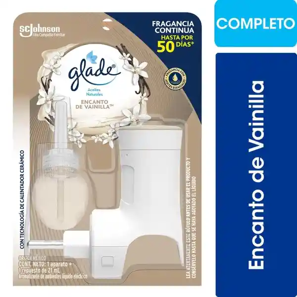 Desodorante Ambiental Glade Aceites Naturales Vainilla o Tropical Foral o Harmony Aparato + Repuesto 21ml