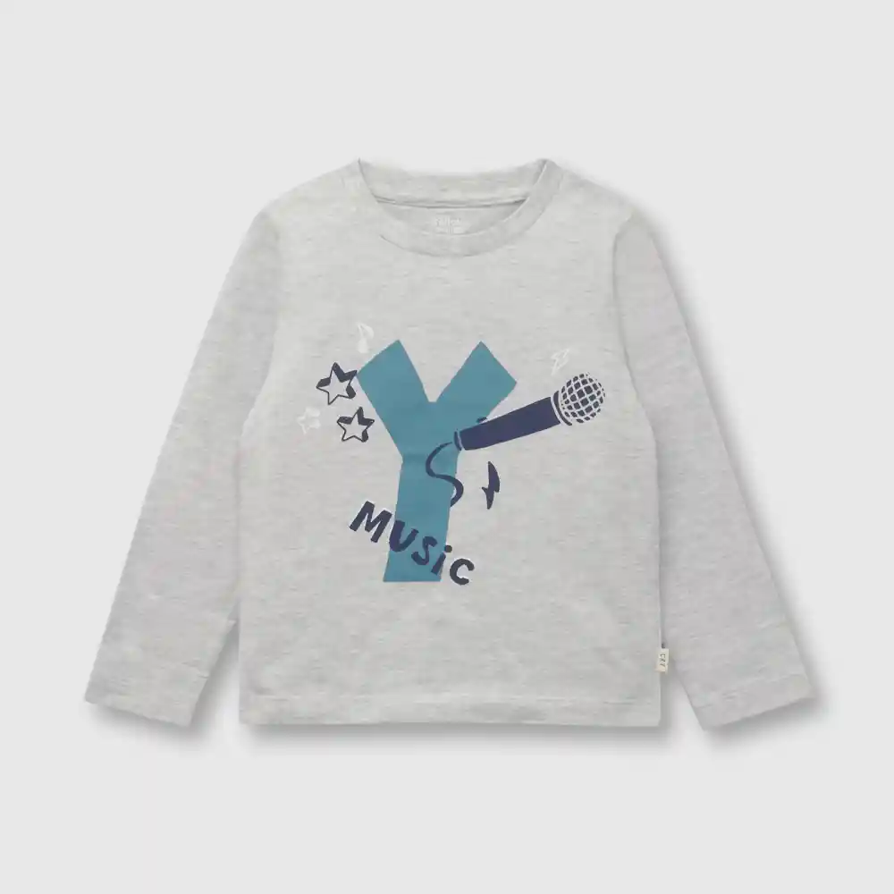 Polera Music Bebé Niño Y Gris Talla 12/18 Meses