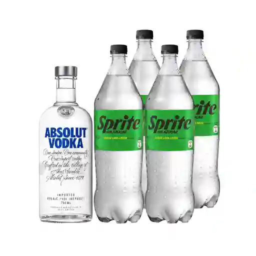 Combo Absolut Bebida Alcoholica de Vodka Sprite Gaseosas Sin Az