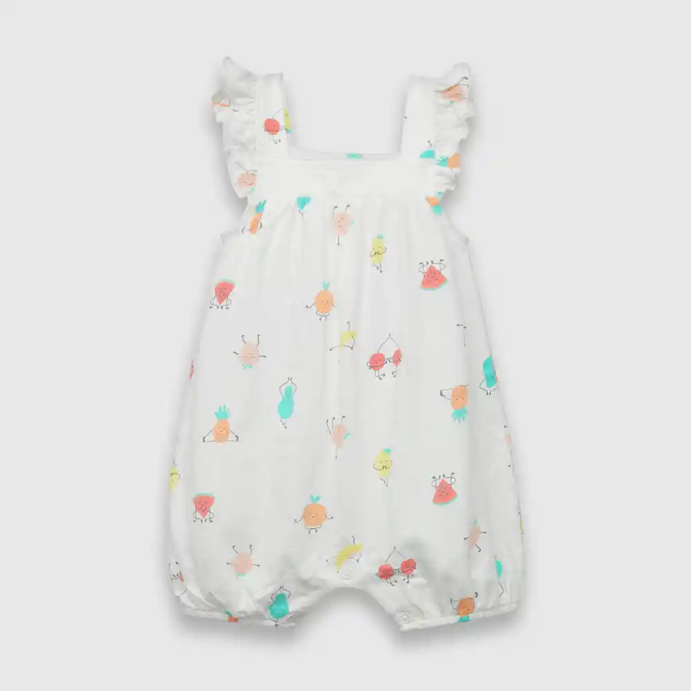 Enterizo Osito Frutas Yoga Bebé Niña Blanco Talla 6/9m