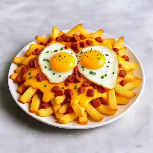 Papas Fritas Gigante (1kg) + Queso Cheddar Y Gouda + Chorizo + Huevo