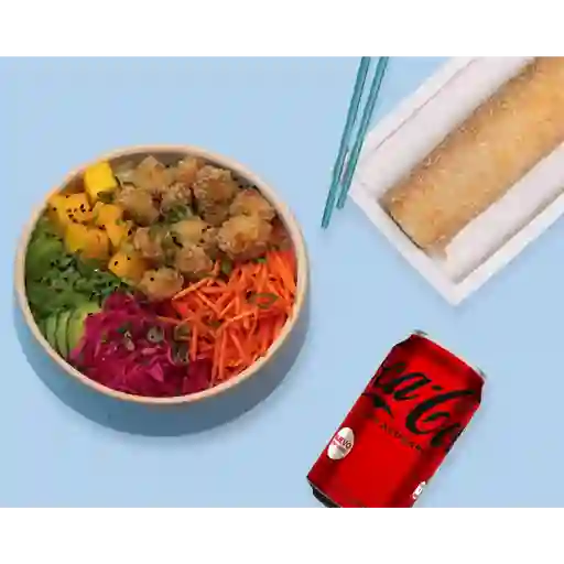 Crispy poke + handroll + bebida