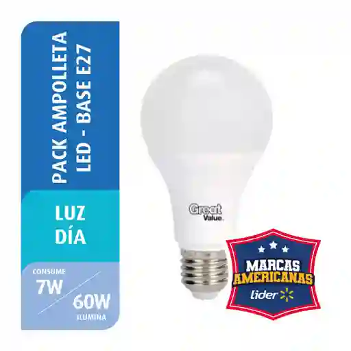 Pack Ampolleta Item Led Bola A60 7W Luz Día E27 Great Value