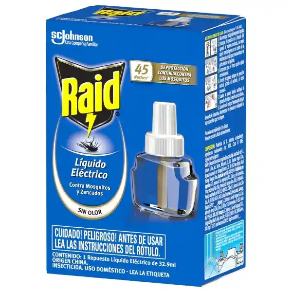 Insecticida Raid Mosquitos Líquido Eléctrico 45 Noches 32.9 mL