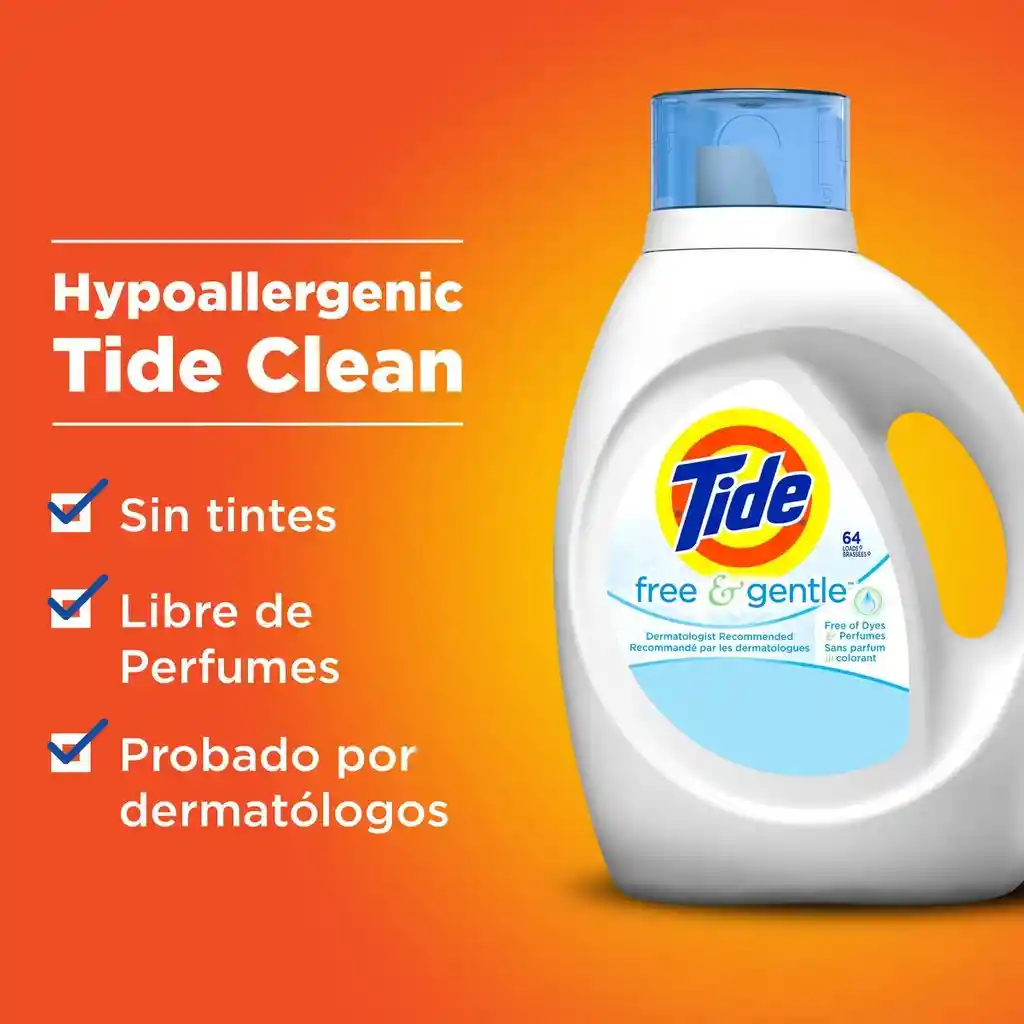 Tide Detergente de Ropa Concentrado Free And Gentle 1.36 L