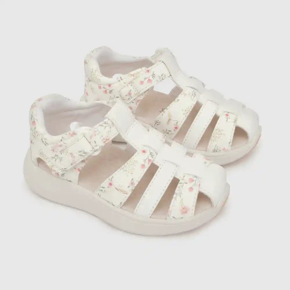 Sandalias Velcro Estampada Blanco Talla 23