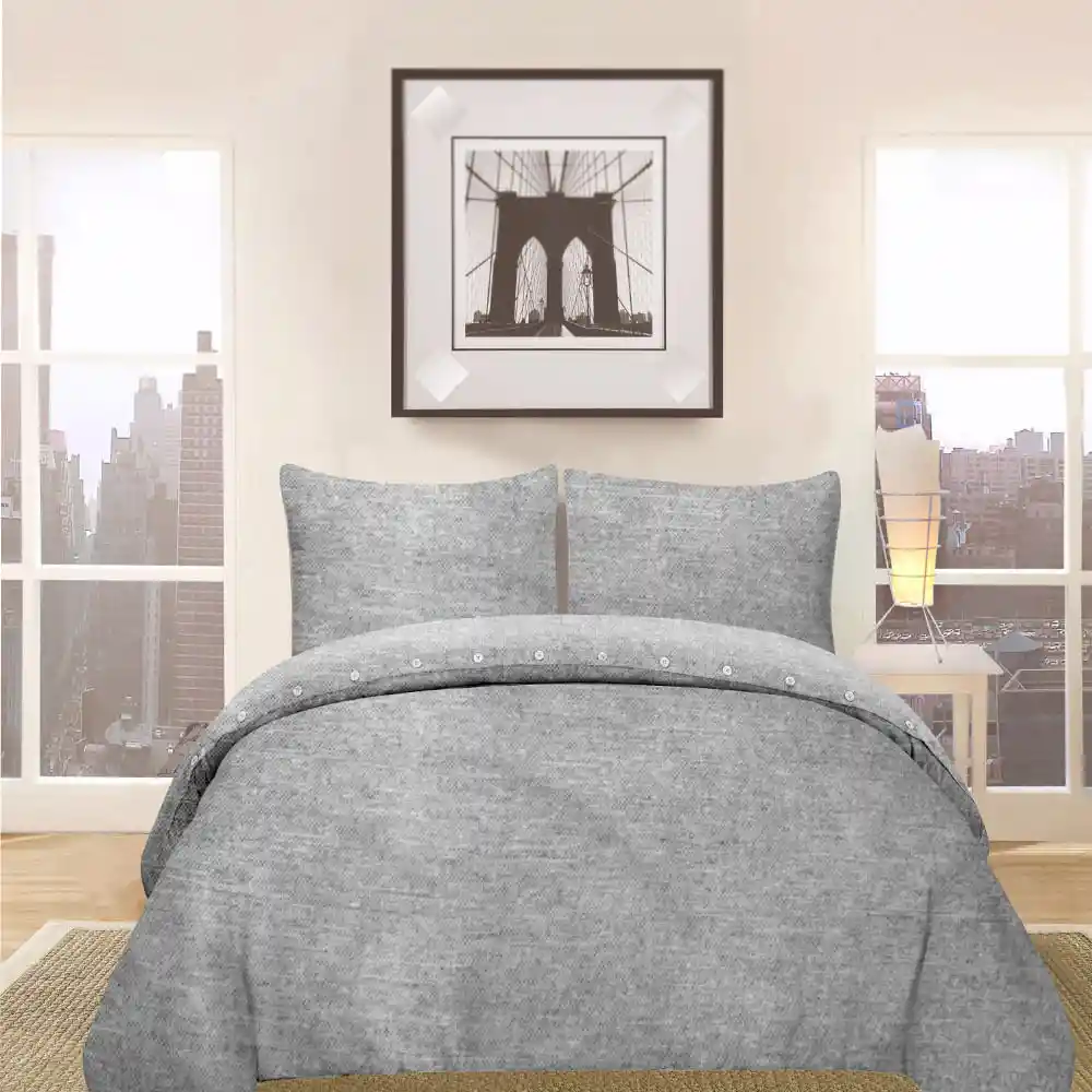 Cubre Plumón Krea Liso Gris Melange King Plaza