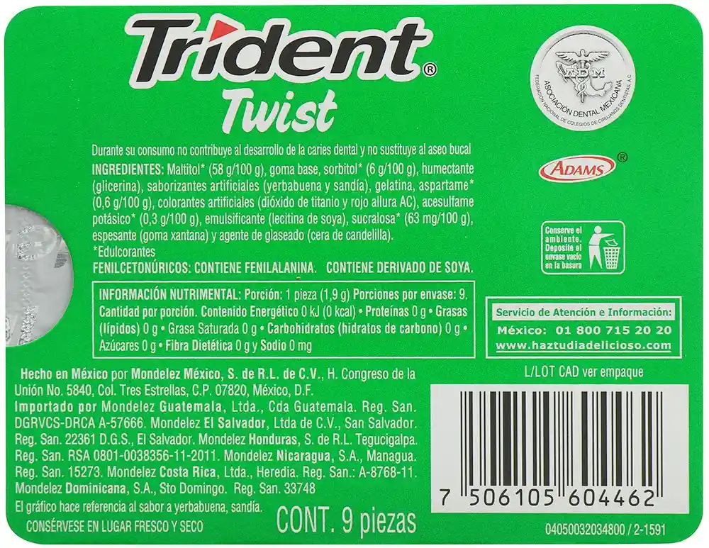 Trident Chicle Twist Sin Azucar Sabor Sandia Yerbabuen 9 Un