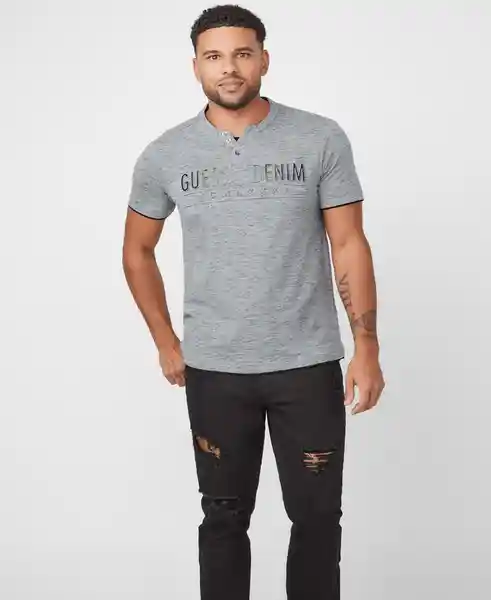 Polera Manga Corta Edgar Marled Henley Gris Talla M Guess