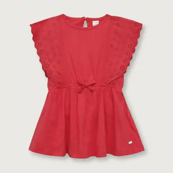 Vestido Detalle Broderie de Niña Rojo Talla 4A Opaline