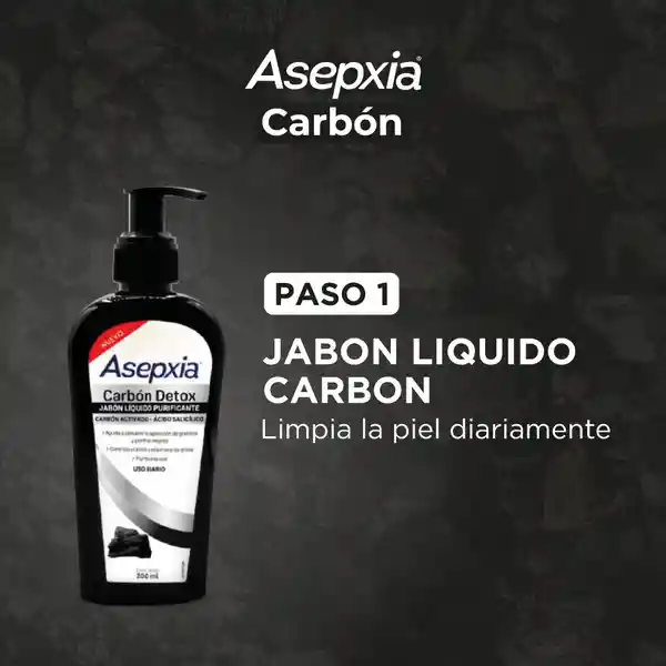 Asepxia Kit Carbón Limpiador Líquido + Exfoliante + Peel Off