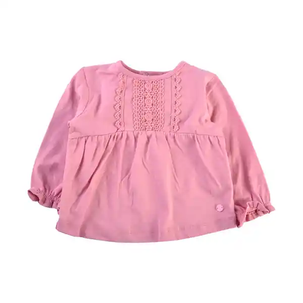 Polera Manga Larga Bebé Niña Color Rosado T. 18 M Pillin