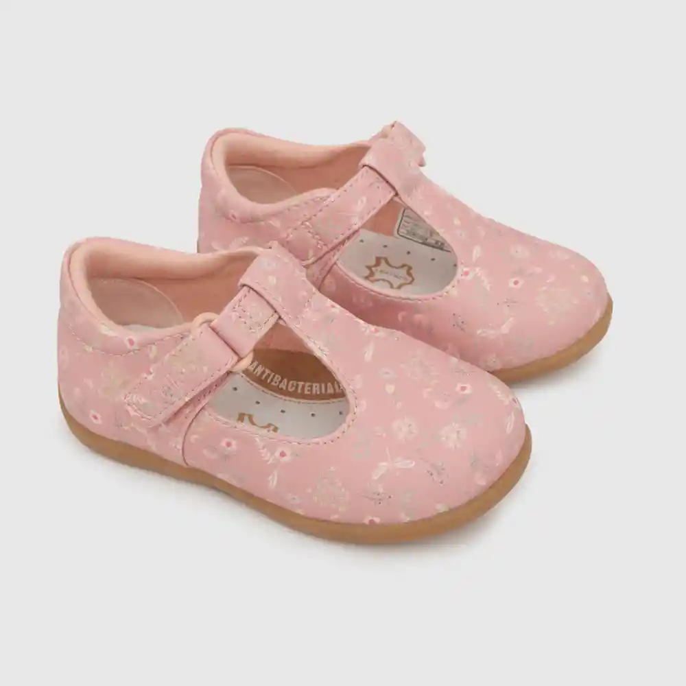 Zapatillas Reina Velcro Floreada Niña Rosado Talla 25