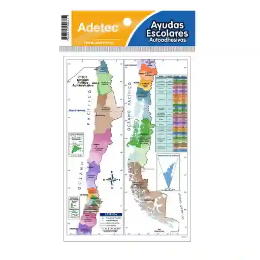 Ayudas Escolares Mapa de Chile Autoadhesivas 11x17cm. Adetec