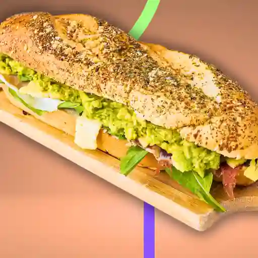 Sandwich quesojamón serrano rucula palta