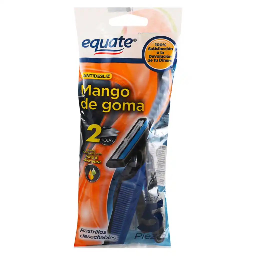 Equate Rastrillos Desechables Mango de Goma 2 Hojas x 5 Unidades