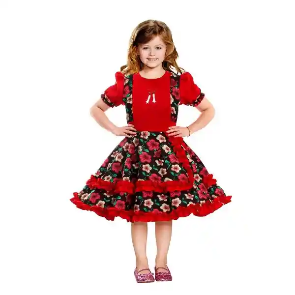 Traje Huasa China Rojo Floreado Niña