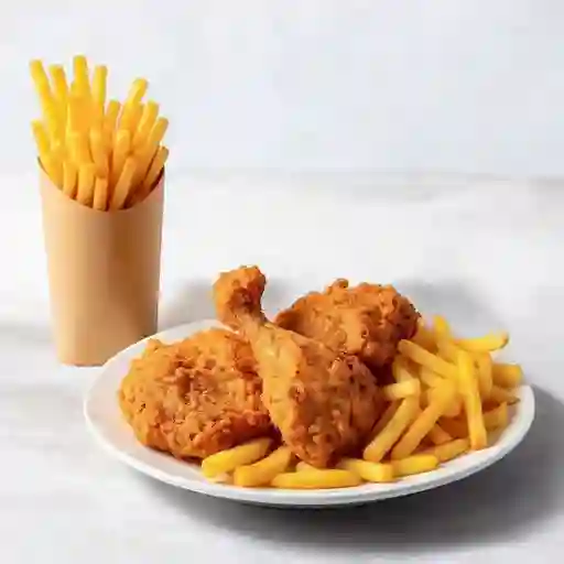 Pollo a la broster con papas fritas