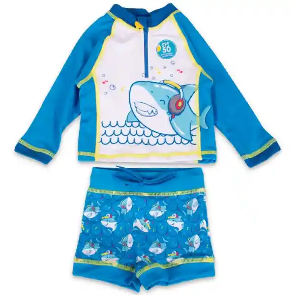 Set Short + Polera Uv Bebé Niño Celeste Pillín Talla 18 M