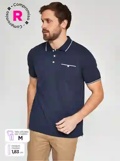 Kenneth Stevens Polera Manga Corta Piq Lin Azul Marino M SS25