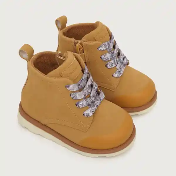 Botines Vestir Cordón Estampado de Niña Camel Talla 19 Opaline