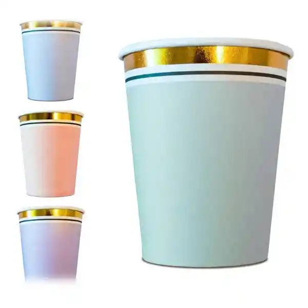 Vaso Pastel Borde Línea Dorado Surtidos