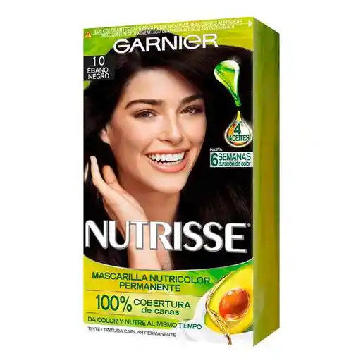 Garnier-Nutrisse Tinte Permanente Para Cabello Ébano Negro 10
