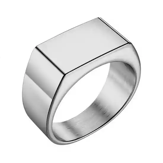 Anillo Plano Tipo Sello Rectangular Plateado Talla 9