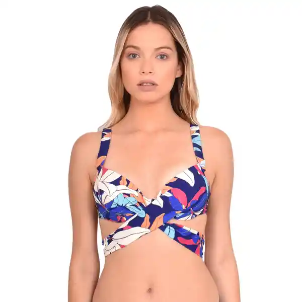 Bikini Estilo Sostén Con Barba Cruzado Estampado Azul T. L Samia