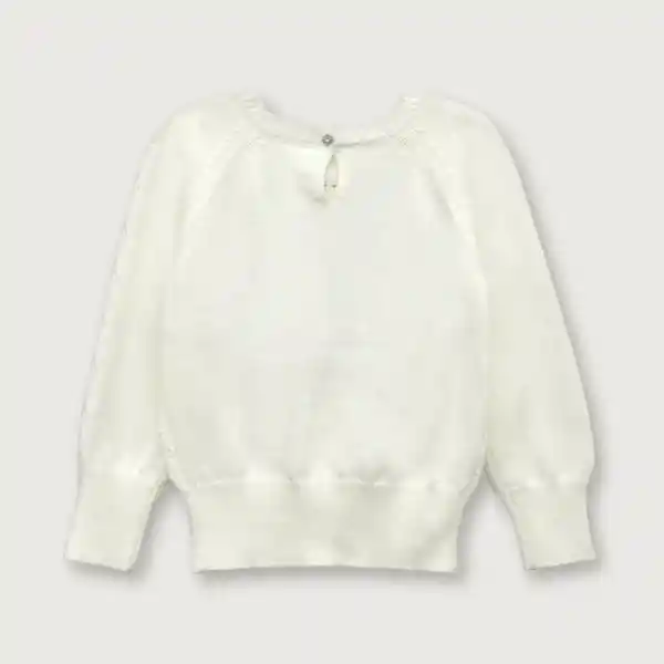 Sweater Manga Raglán Con Calado de Niña Blanco Talla 9M Opaline