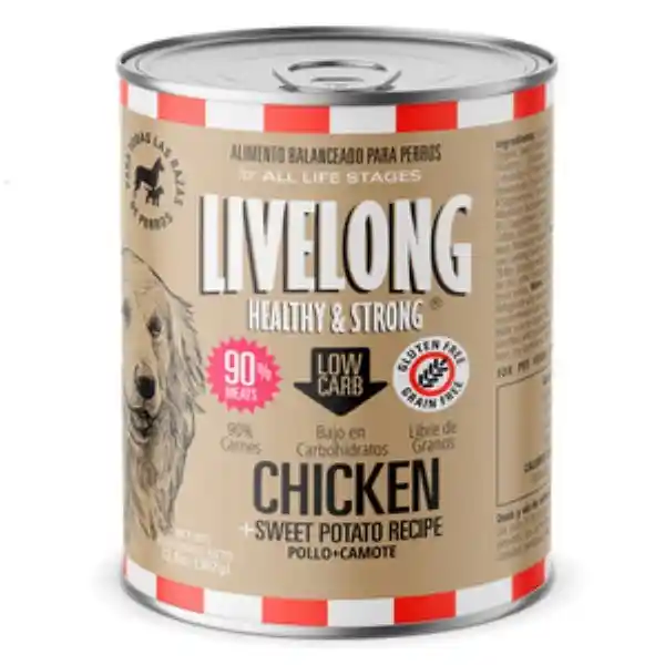 Livelong Alimento Húmedo Perro Natural Receta Pollo/Camote