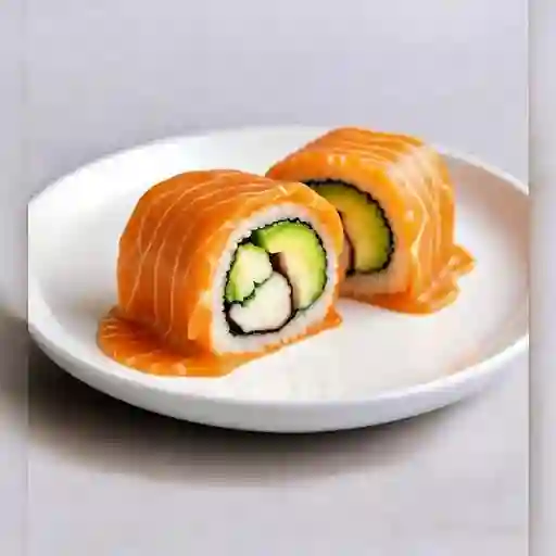 Roll pulpo envuelto en salmón