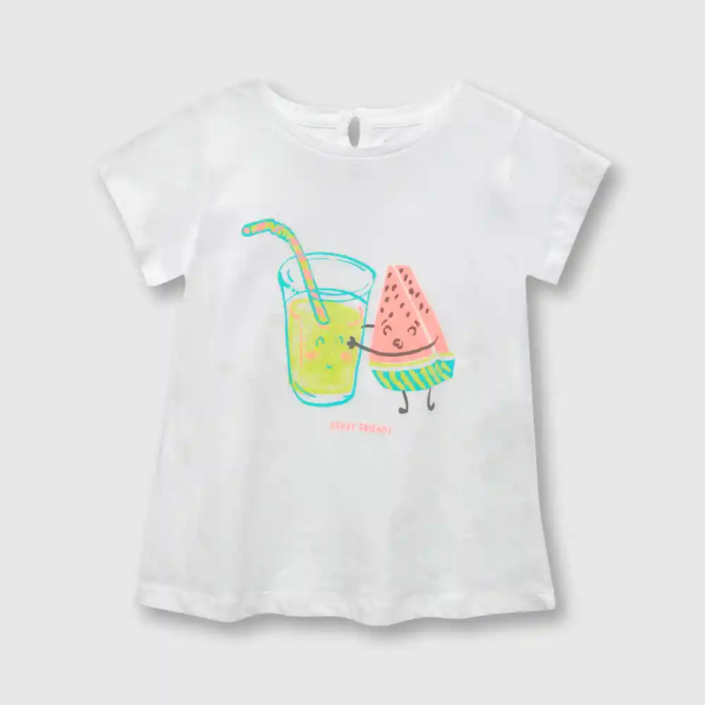 Polera Frutas Divertidas De Niña Blanco Talla 6/9 Meses