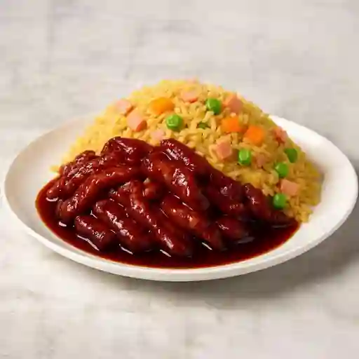 Cerdo mongoliano con arroz chino v