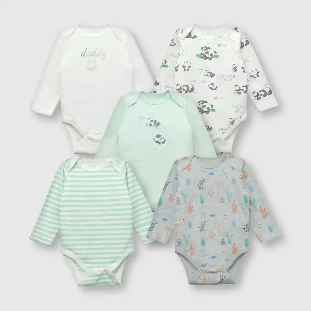 Pack Body Pandas Bebé Niño Blanco/celeste Talla 12/18m