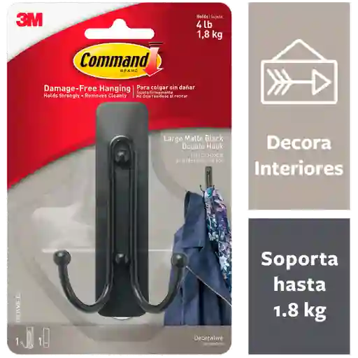 Command Gancho Adhesivo Negro Doble