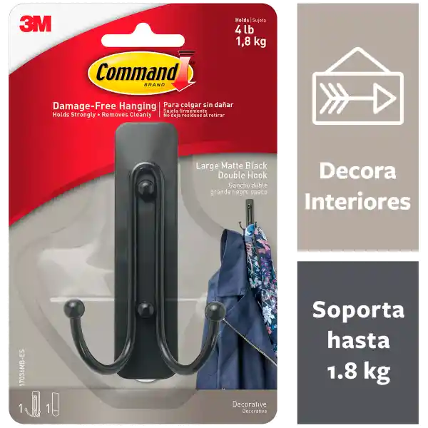 Command Gancho Adhesivo Negro Doble