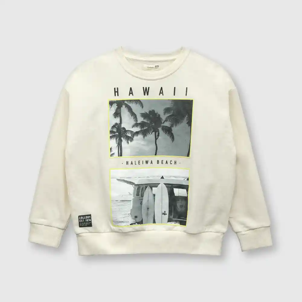 Polerón Tropical Estampado Para Niño Beige Talla 4a
