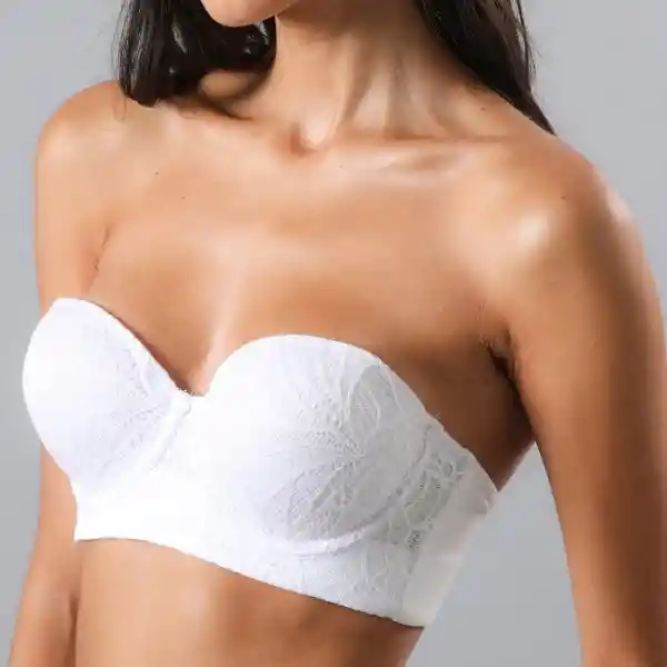 Sostén Sin Bretel Copa Encaje Color Blanco Talla 34B Flores