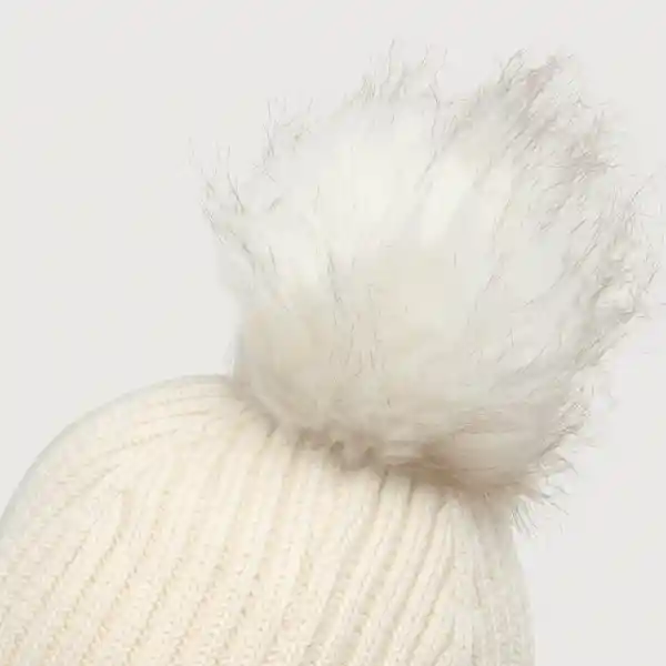 Gorro de Niña de Lana Tejido Rib Pompon Crema Talla XL Opaline
