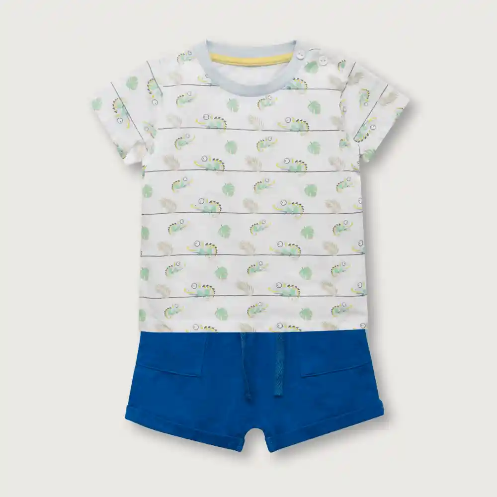 Conjunto De Bebé Polera Y Short Niño Denim Talla 18m