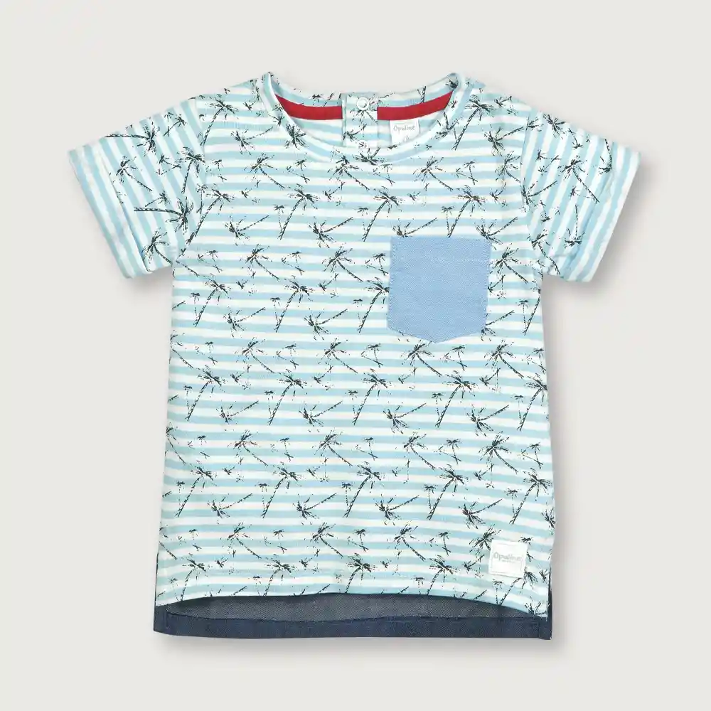 Polera Rayas Palmas De Niño Aqua Talla 9m