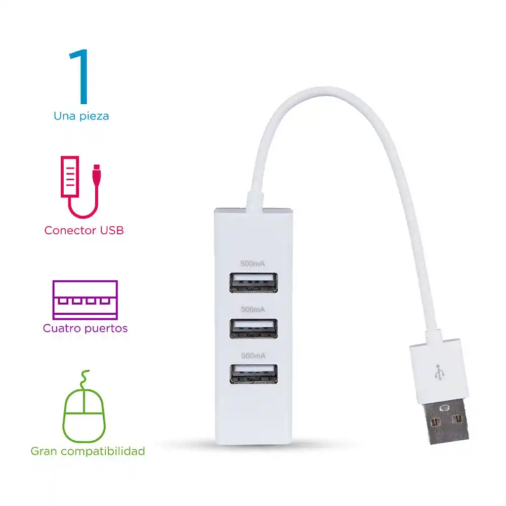 Adaptador USB de 4 Puertos Blanco Miniso