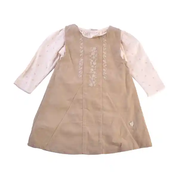 Vestido Cotelé Manga Larga Bebé Niña Arena Talla 9 M Pillin