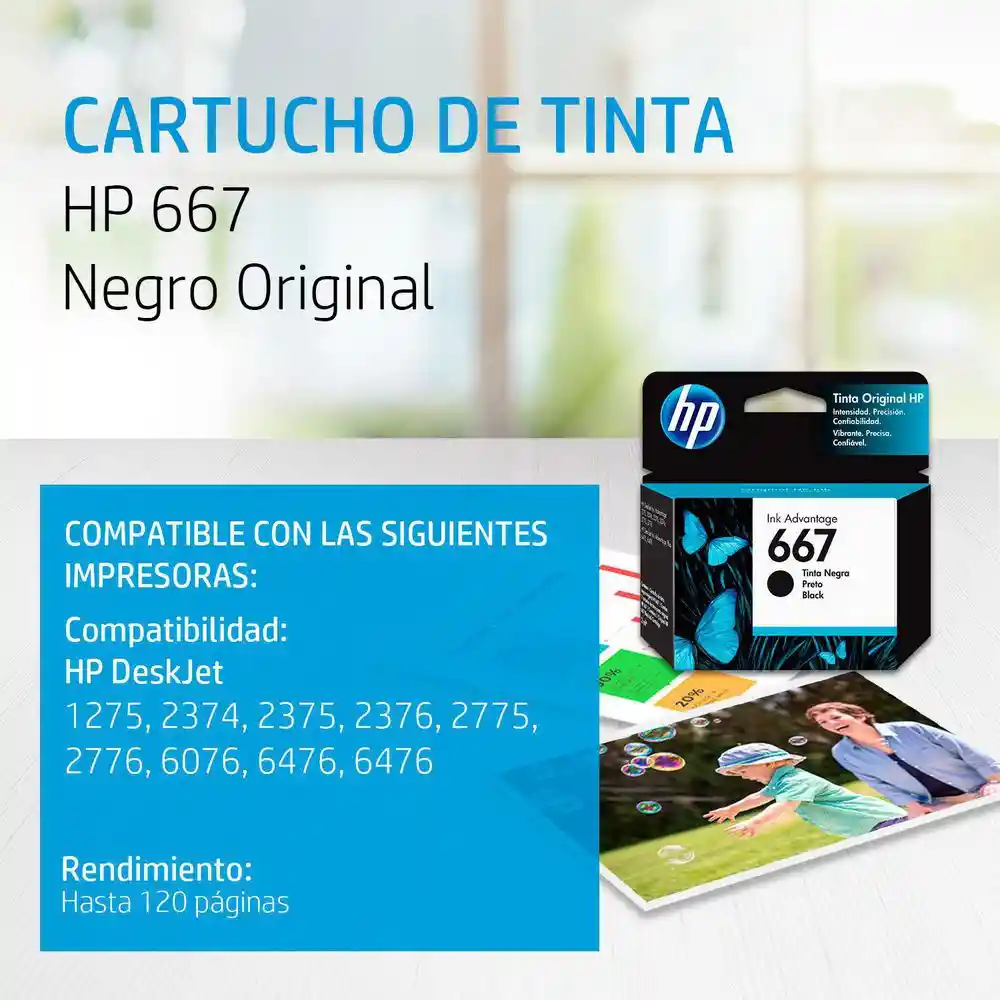 Hp Cartucho de Tinta Original 667 Negro