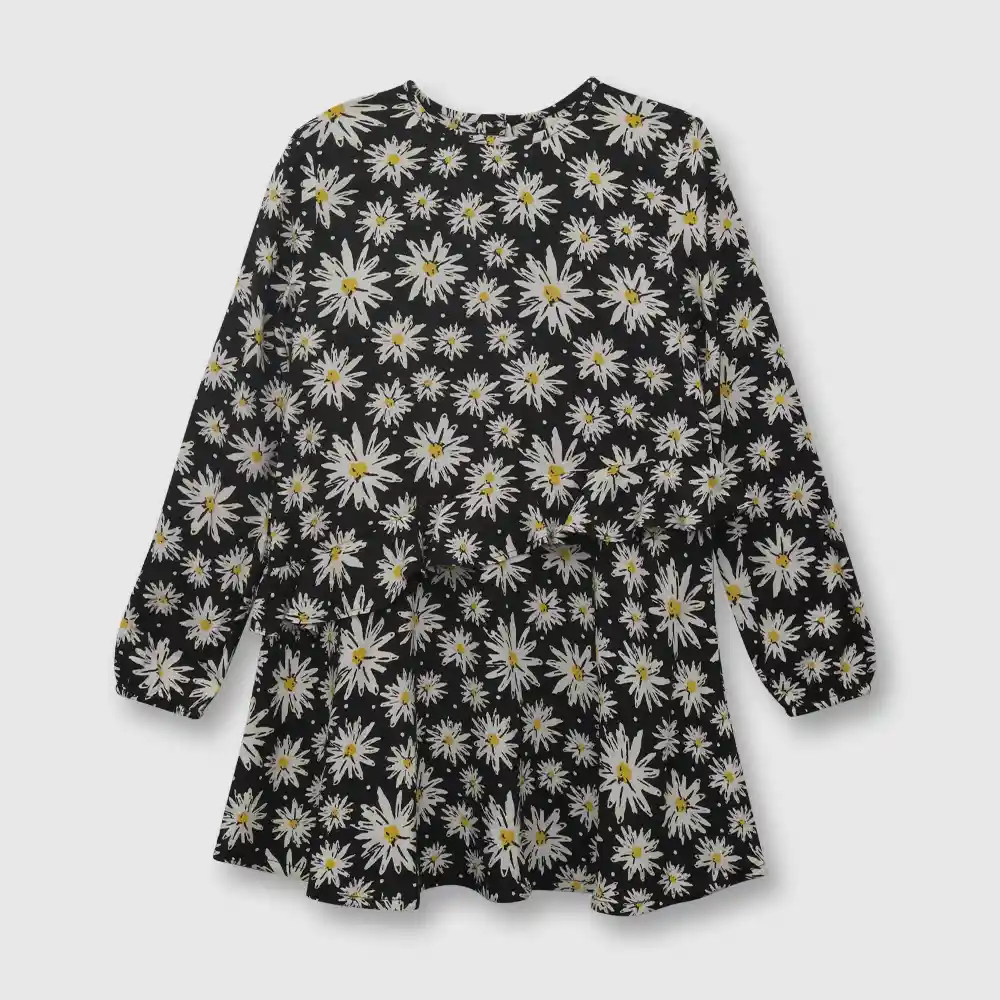 Vestido Con Flores De Niña Gris Oscuro Talla 6 Años