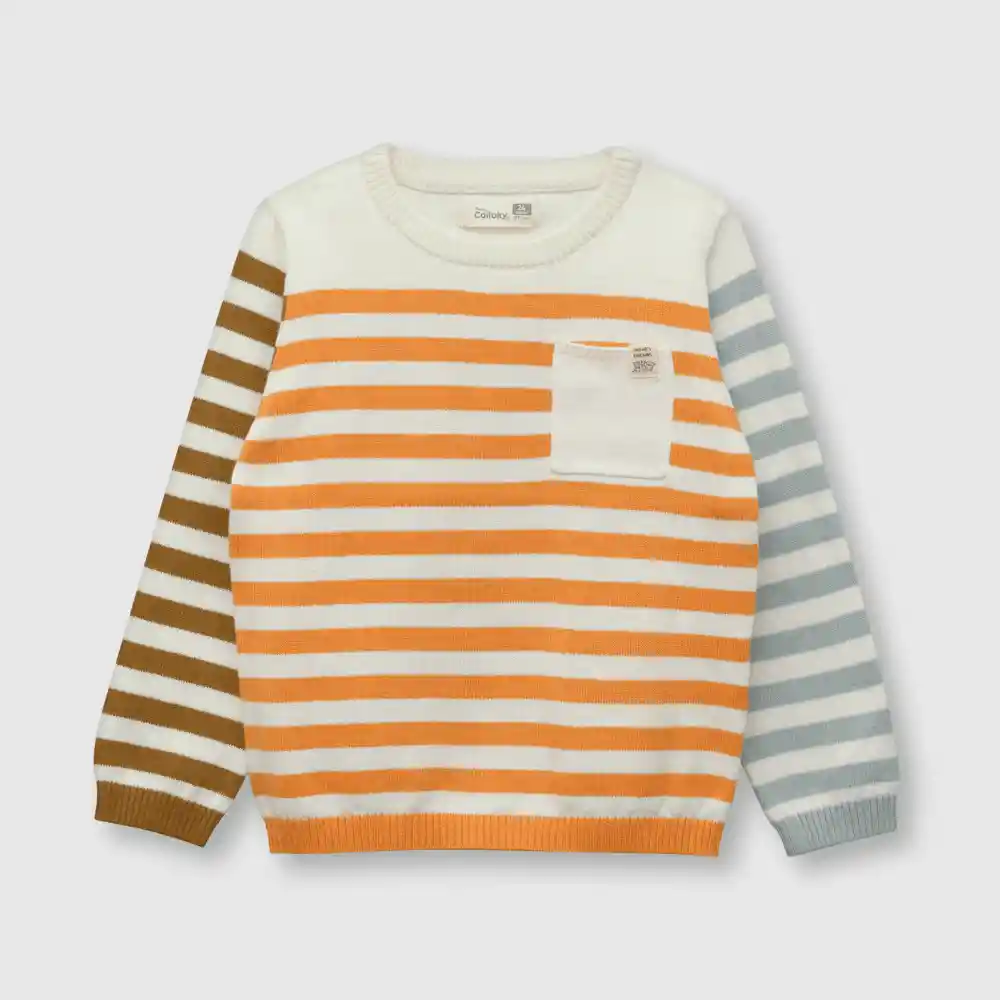 Sweater Listado De Bebe Niño Blanco Talla 18/24m