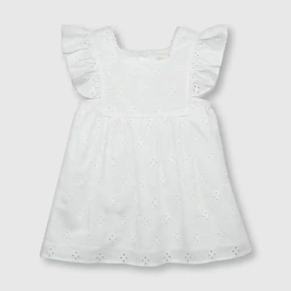 Vestido Manga Vuelos De Bebé Niña Blanco Talla 36m