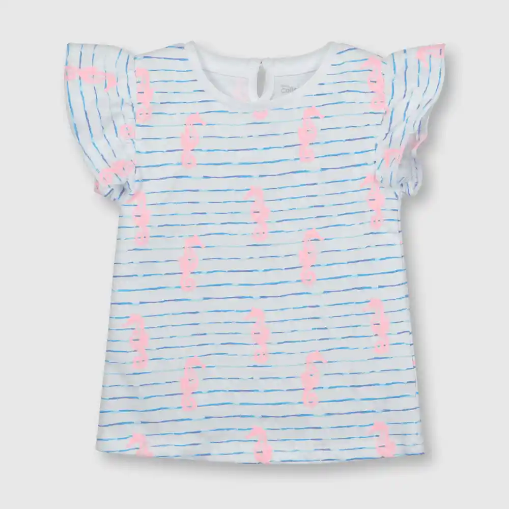 Polera Estampada De Bebé Niña Blanca Talla 12/18m